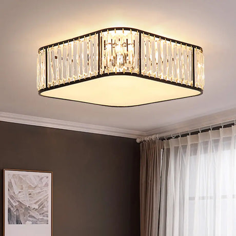 Modern Tri - Prism Crystal Square Flush Ceiling Light – Stylish Living Room Lighting Fixture