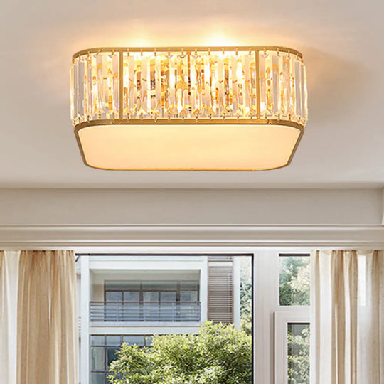 Modern Tri - Prism Crystal Square Flush Ceiling Light – Stylish Living Room Lighting Fixture Gold