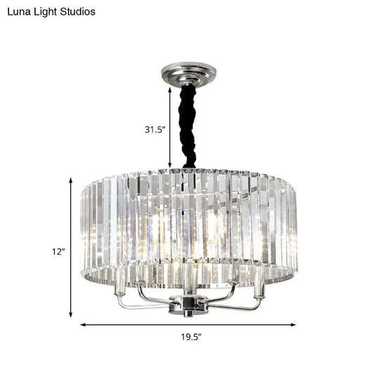 Modern Tri-Sided Glass Rod Drum Ceiling Light With Chrome Finish - 4 Lights 19.5/23.5 Wide