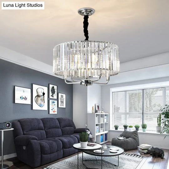 Modern Tri-Sided Glass Rod Drum Ceiling Light With Chrome Finish - 4 Lights 19.5/23.5 Wide / 19.5