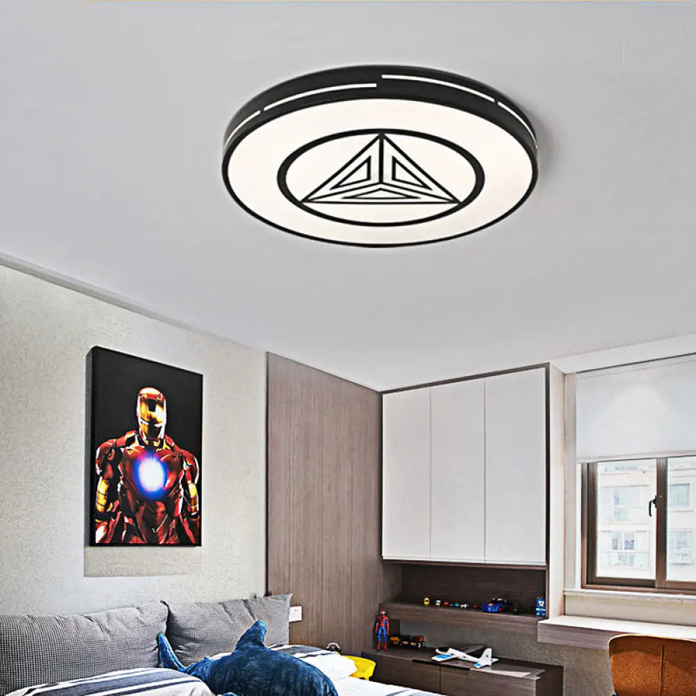 Modern Triangle Acrylic Round Flush Mount Ceiling Light - Black & White / 16’ Warm