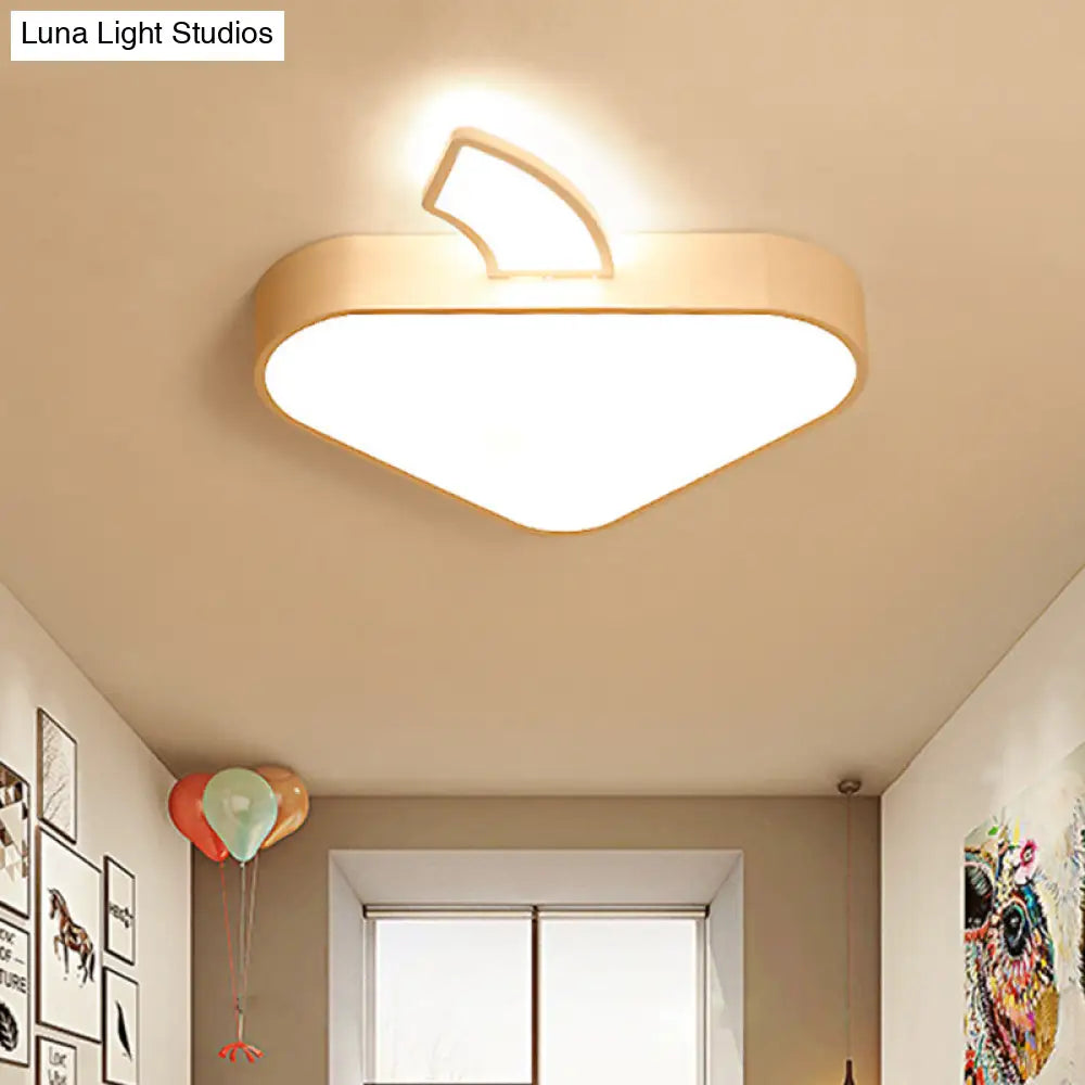 Modern Triangle Apple Ceiling Flush Mount Led Lighting For Child Bedroom In White 18’/21.5’ Wide