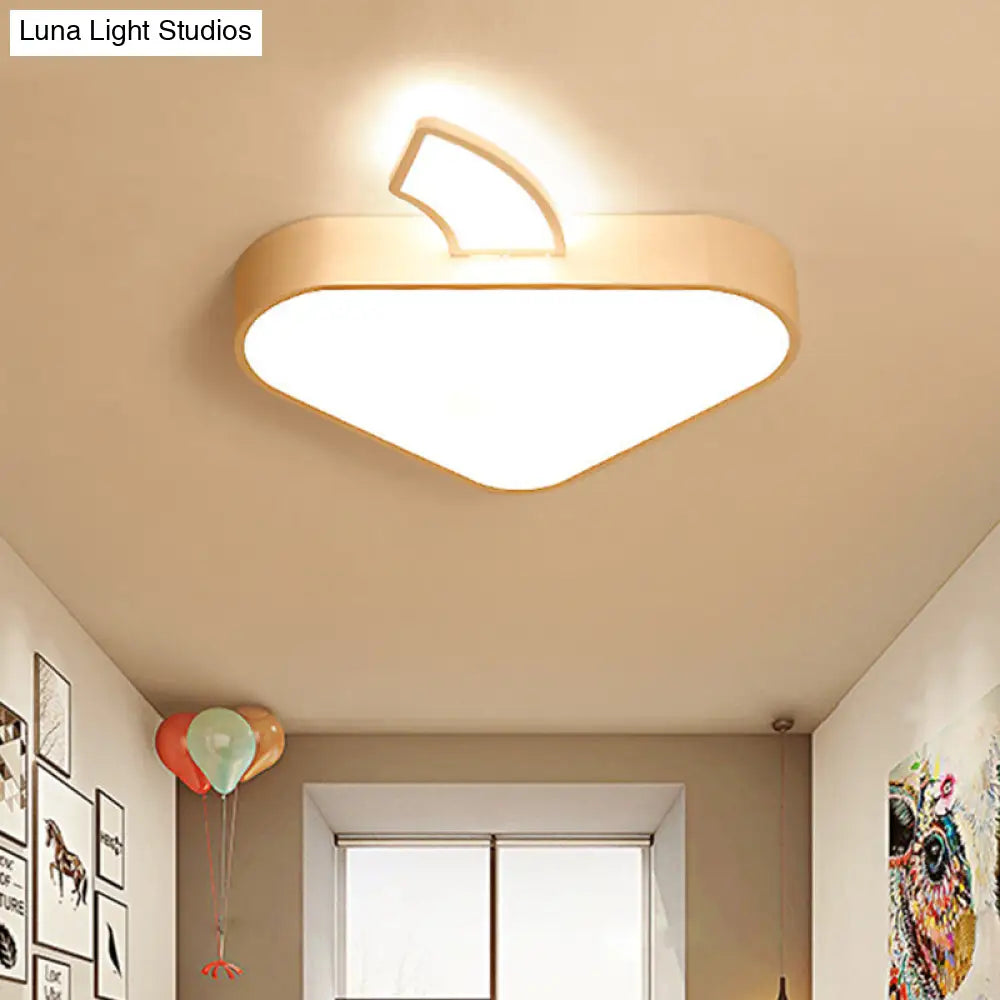 Modern Triangle Apple Ceiling Flush Mount Led Lighting For Child Bedroom In White 18/21.5 Wide