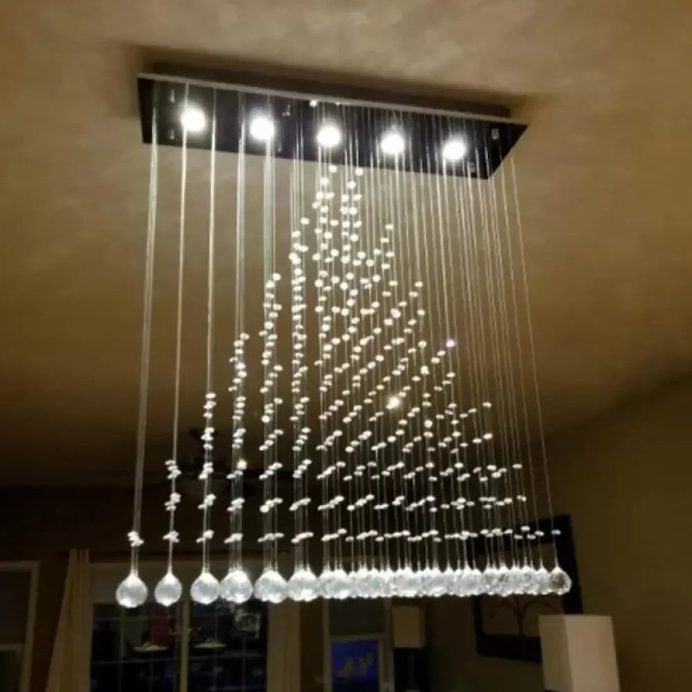 Modern Triangle Crystal Orb Flushmount Ceiling Light Fixture - 5 Lights Stainless Steel