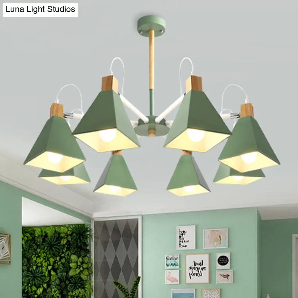 Modern Triangle Metal Pendant Light Fixture With 8 Hanging Lights For Living Room