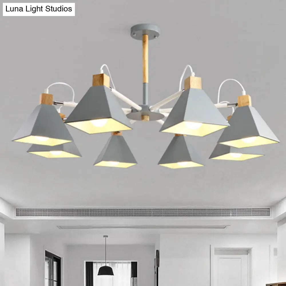 Modern Triangle Metal Pendant Light Fixture With 8 Hanging Lights For Living Room