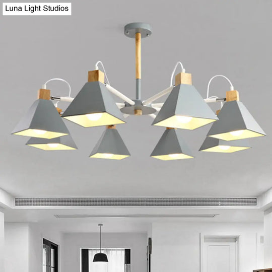 Modern Triangle Metal Pendant Light Fixture With 8 Hanging Lights For Living Room