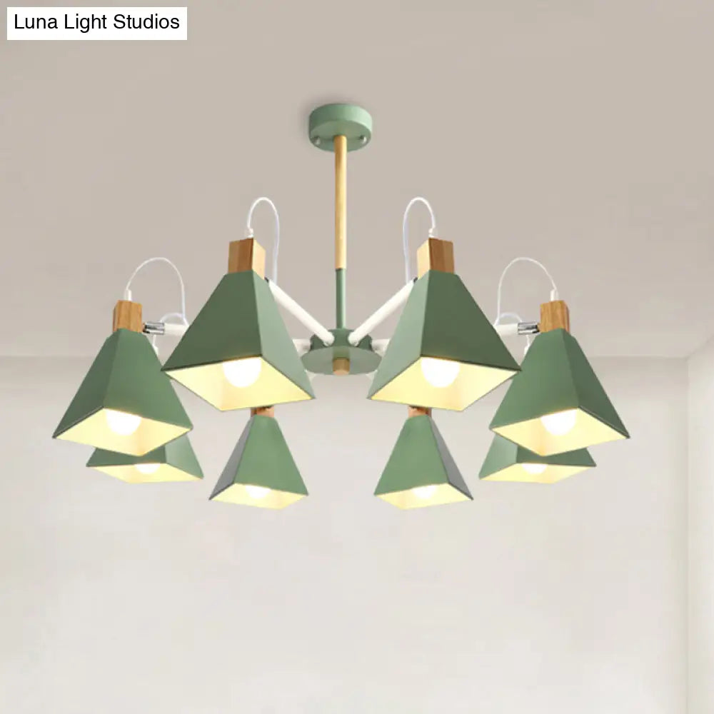 Modern Triangle Metal Pendant Light Fixture With 8 Hanging Lights For Living Room