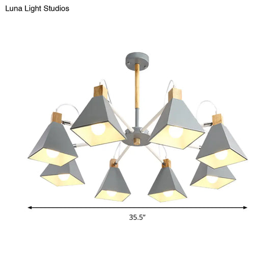 Modern Triangle Metal Pendant Light Fixture With 8 Hanging Lights For Living Room