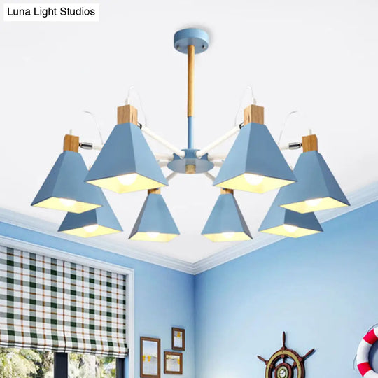 Modern Triangle Metal Pendant Light Fixture With 8 Hanging Lights For Living Room