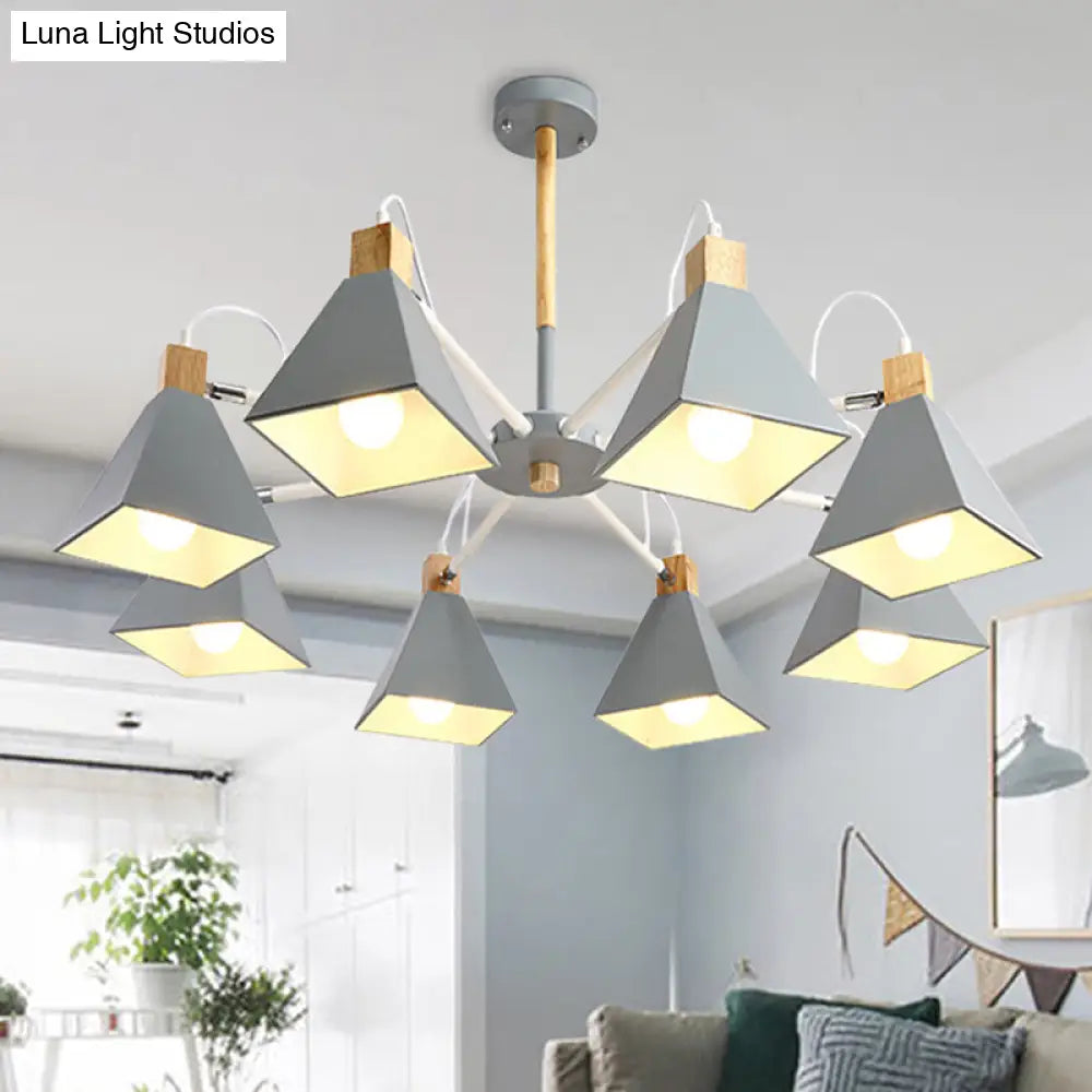 Modern Triangle Metal Pendant Light Fixture With 8 Hanging Lights For Living Room