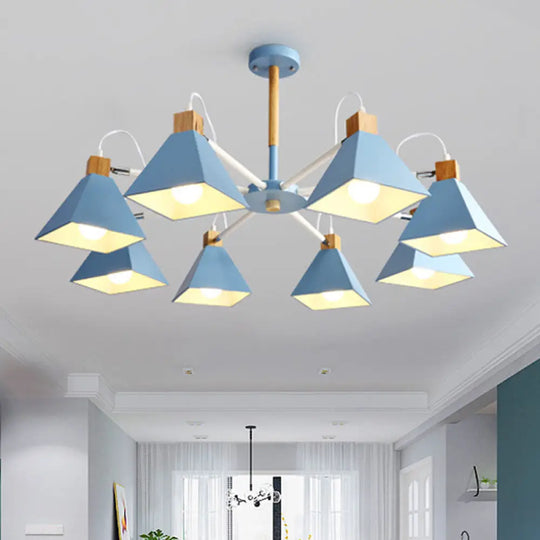 Modern Triangle Metal Pendant Light Fixture With 8 Hanging Lights For Living Room Blue