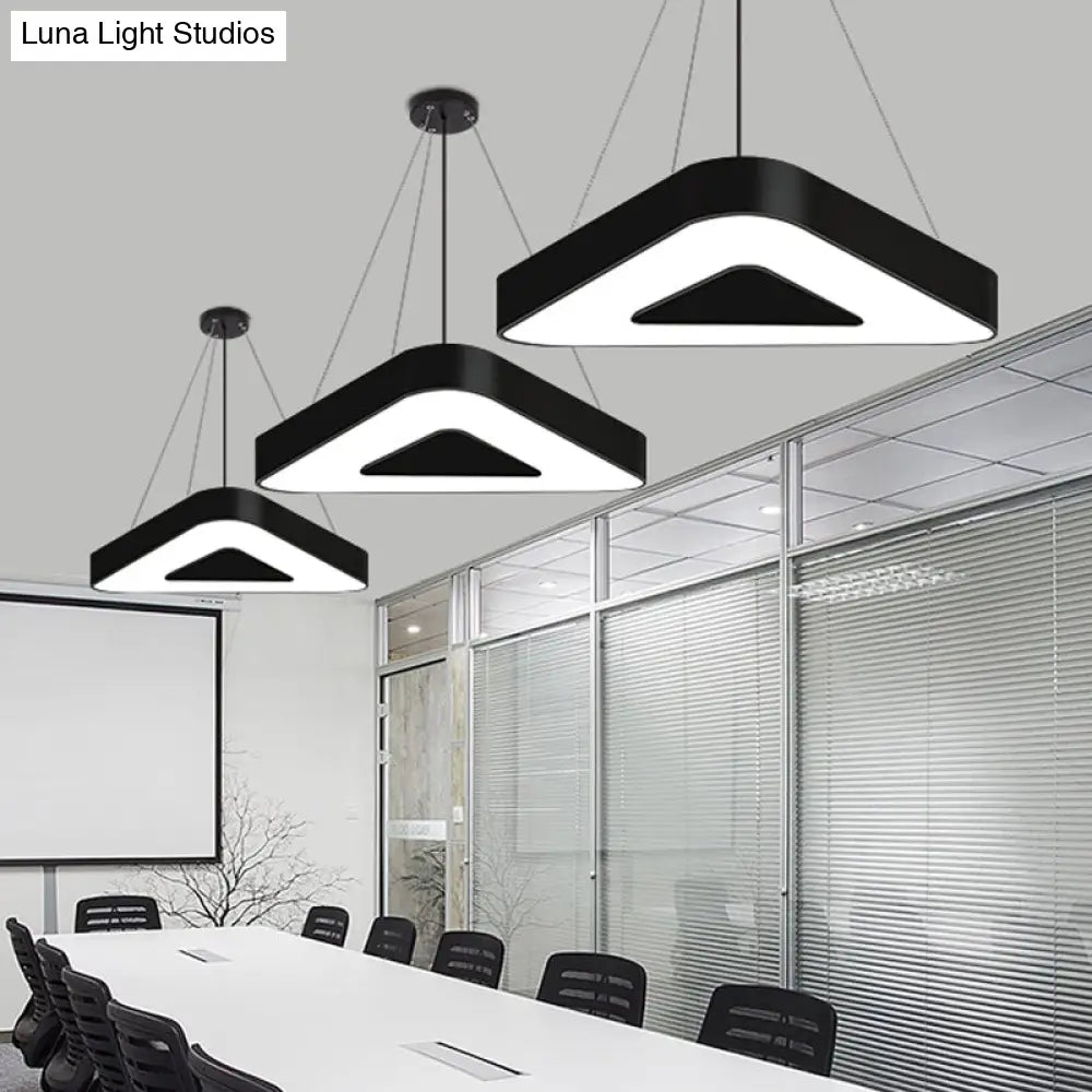 Modern Triangle Pendant Lamp - Metal Led Hanging Light For Office With White/Black Finish And Wide