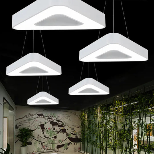 Modern Triangle Pendant Lamp - Metal Led Hanging Light For Office With White/Black Finish And Wide