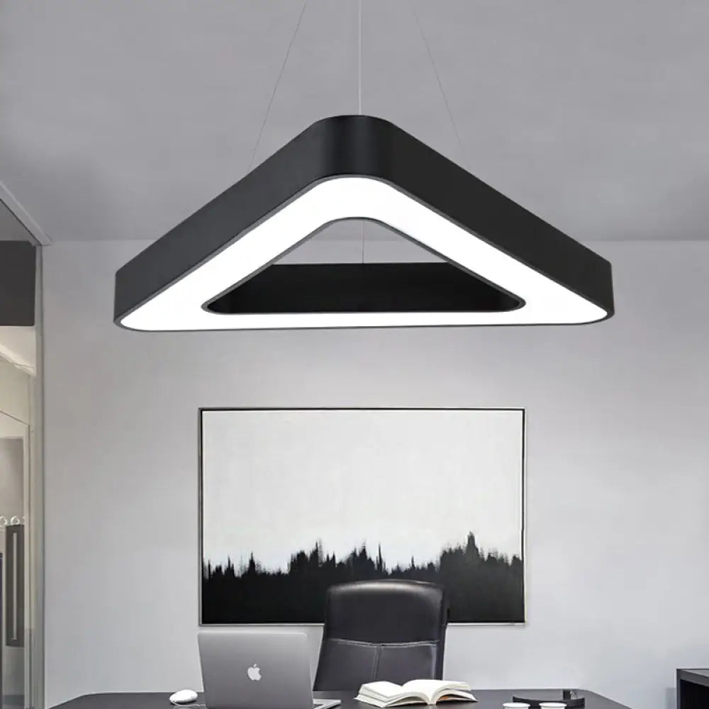 Modern Triangle Pendant Lamp - Metal Led Hanging Light For Office With White/Black Finish And Wide