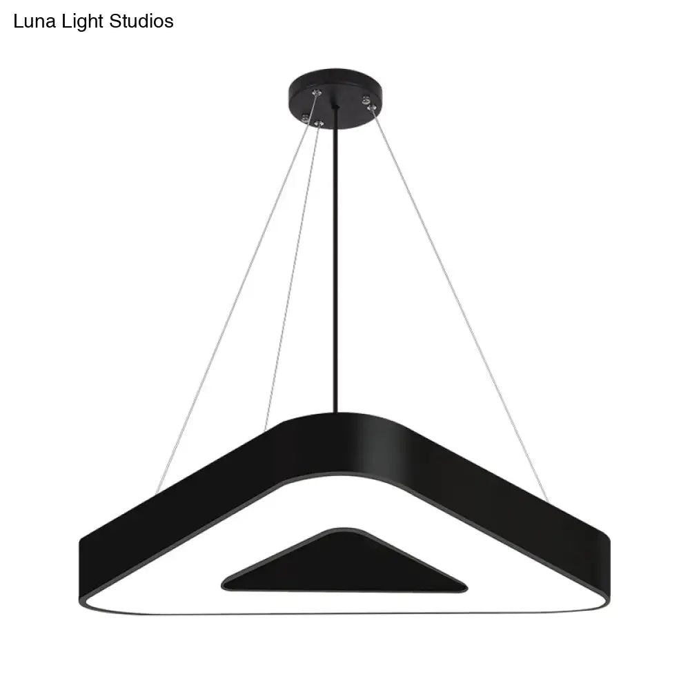 Modern Triangle Pendant Lamp - Metal Led Hanging Light For Office With White/Black Finish And Wide