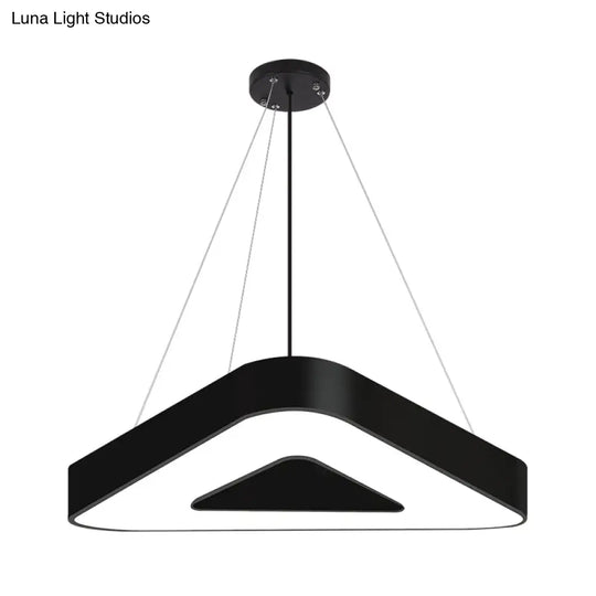 Modern Triangle Pendant Lamp - Metal Led Hanging Light For Office With White/Black Finish And Wide