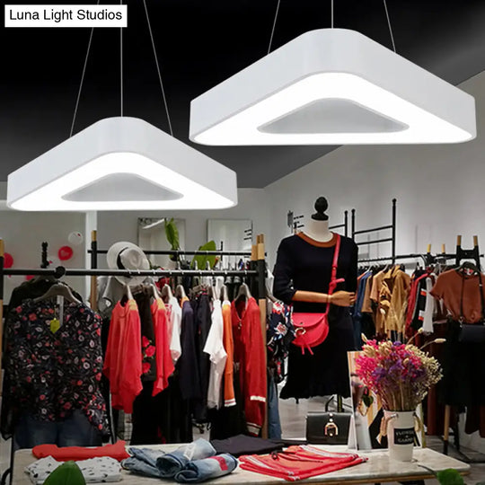 Modern Triangle Pendant Lamp - Metal Led Hanging Light For Office With White/Black Finish And Wide