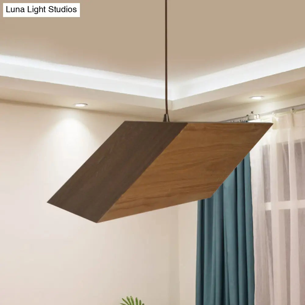 Modern Triangular Prism Wood Pendant Light Kit 1 Beige Hanging Fixture