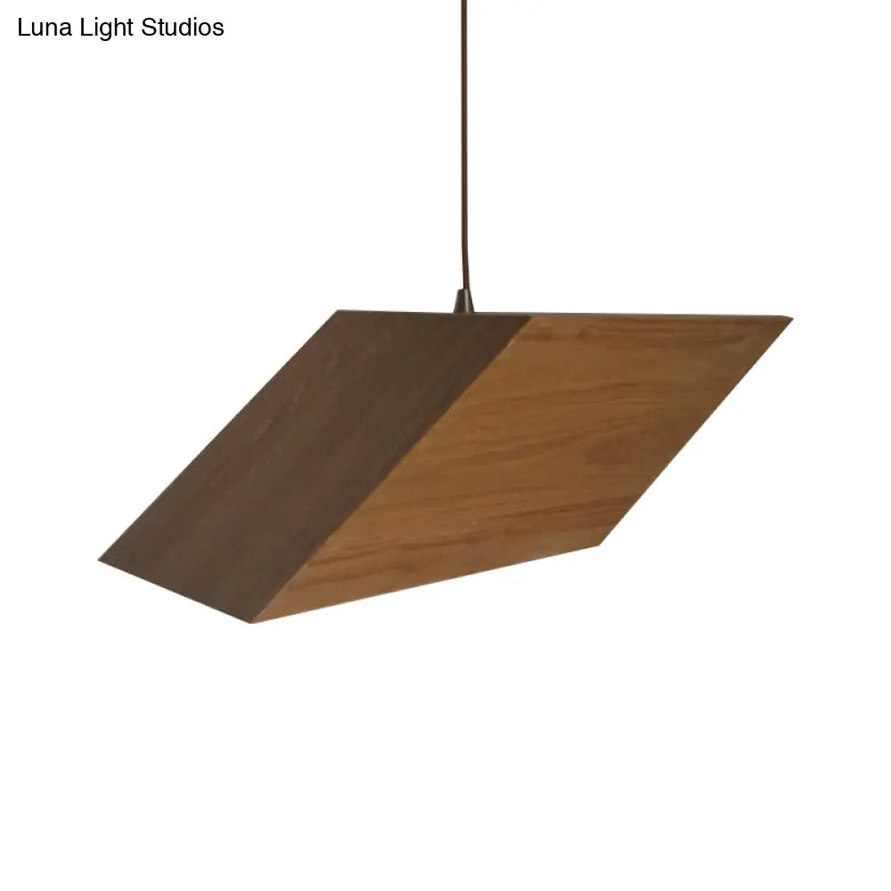 Modern Triangular Prism Wood Pendant - 1 Light Beige Hanging Kit