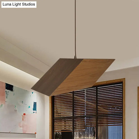 Modern Triangular Prism Wood Pendant Light Kit 1 Beige Hanging Fixture