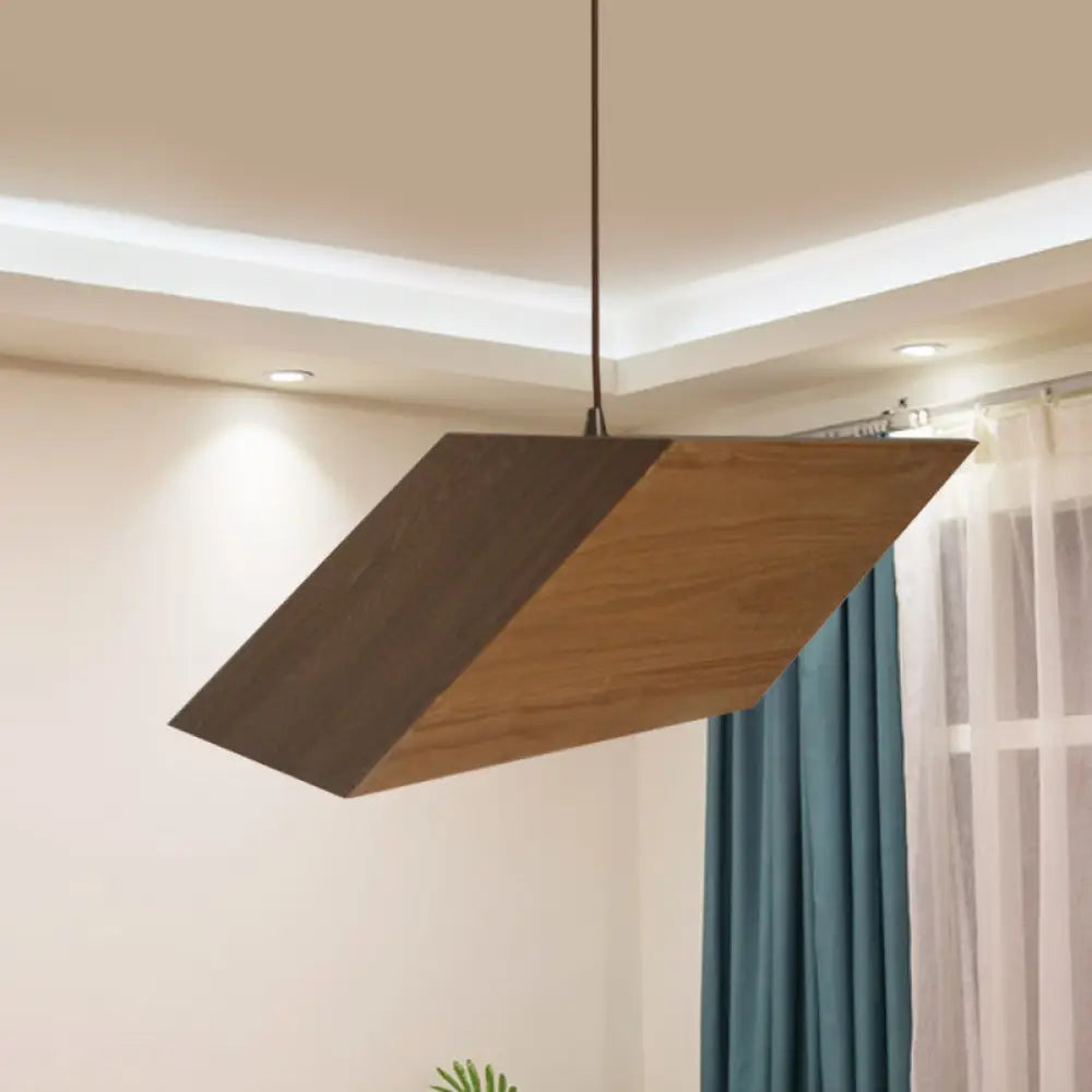 Modern Triangular Prism Wood Pendant - 1 Light Beige Hanging Kit