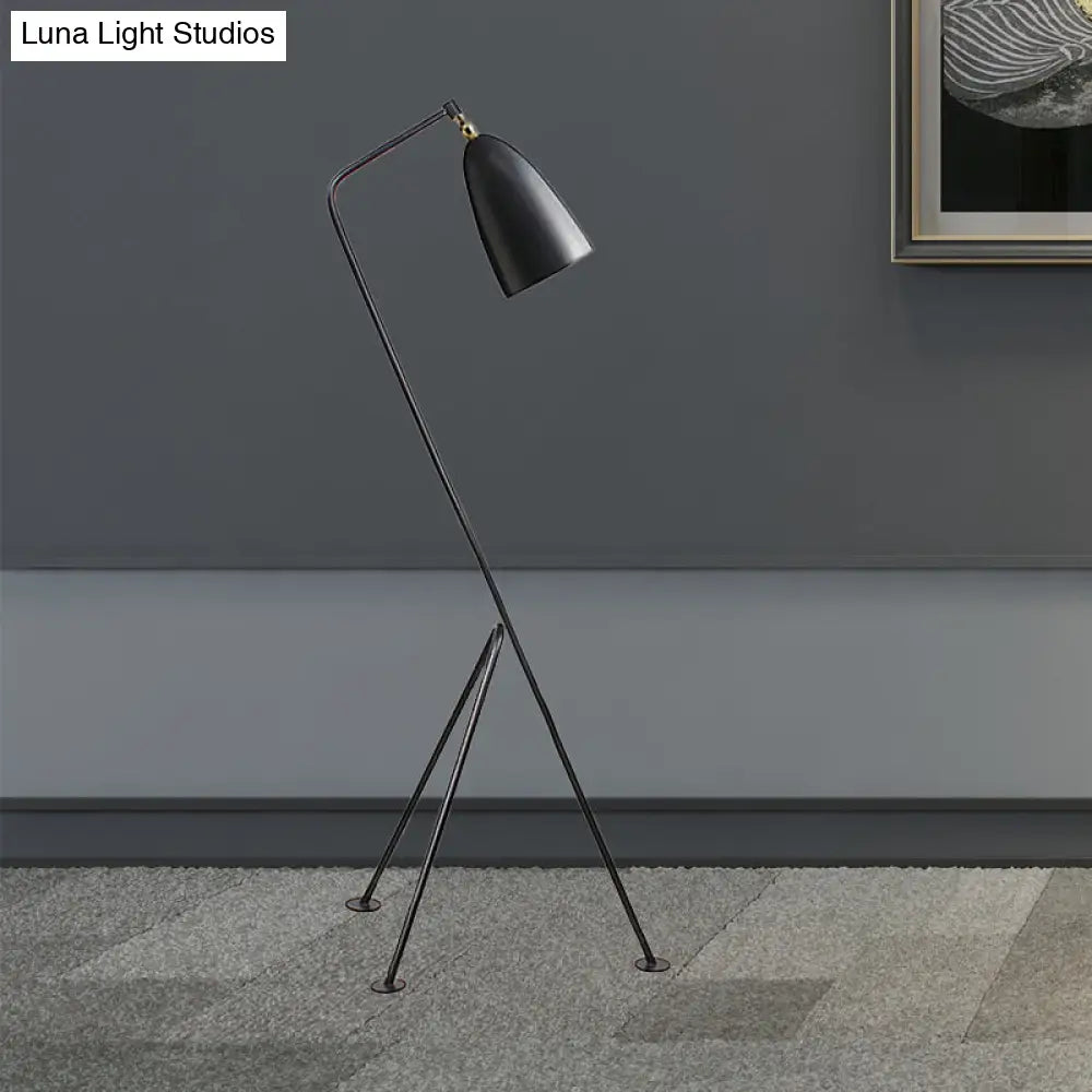 Modern Tripod Floor Lamp With Bell Shade - Metallic Design 1 Light Black/White Perfect For Bedroom