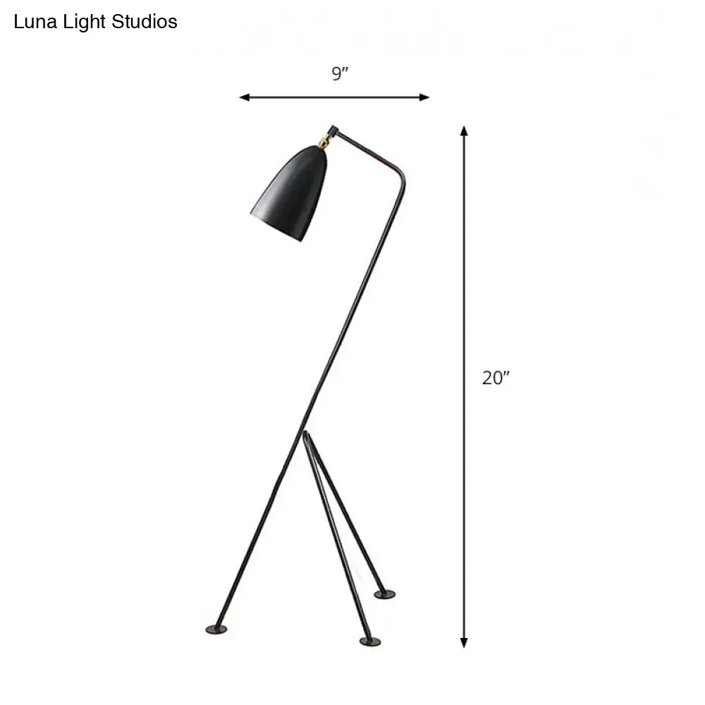 Modern Tripod Floor Lamp With Bell Shade - Metallic Design 1 Light Black/White Perfect For Bedroom