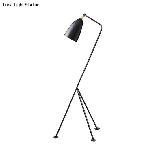 Modern Tripod Floor Lamp With Bell Shade - Metallic Design 1 Light Black/White Perfect For Bedroom