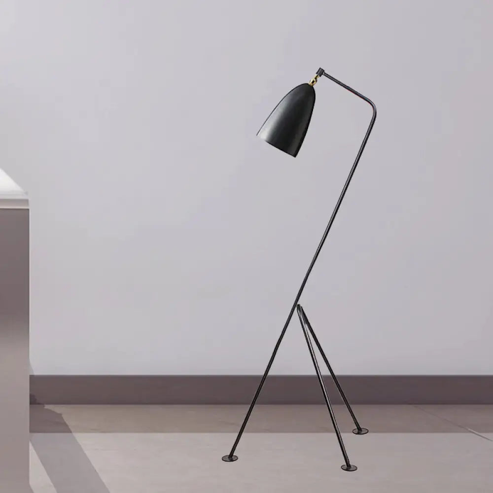 Modern Tripod Floor Lamp With Bell Shade - Metallic Design 1 Light Black/White Perfect For Bedroom