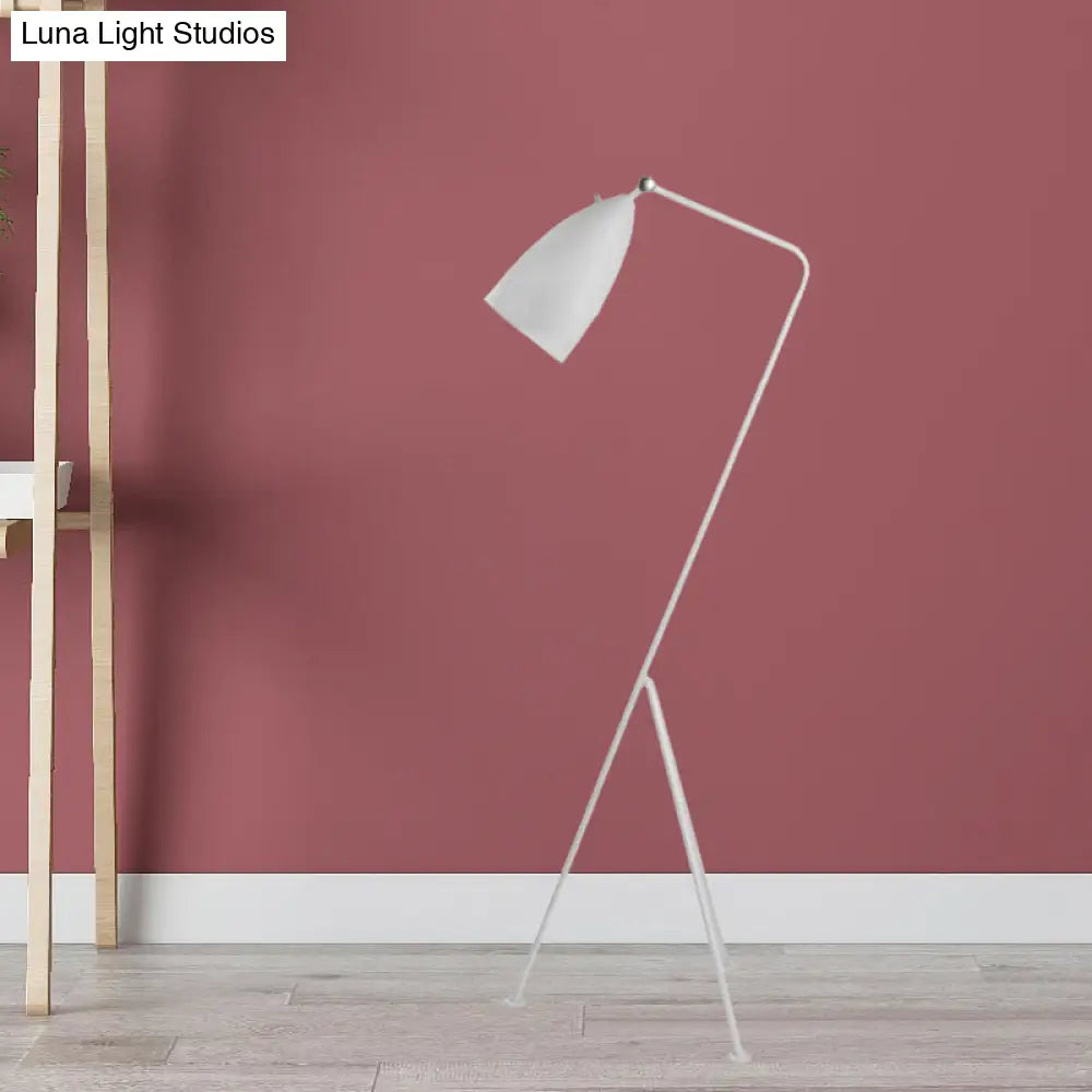 Modern Tripod Floor Lamp With Bell Shade - Metallic Design 1 Light Black/White Perfect For Bedroom