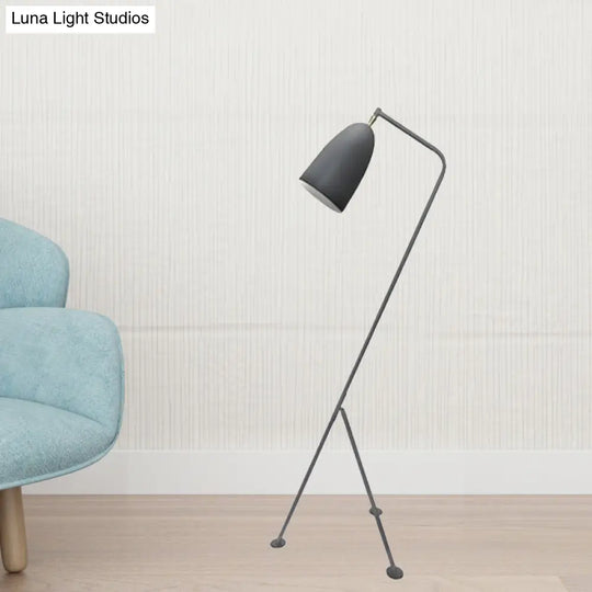 Modern Tripod Floor Lamp With Bell Shade - Metallic Design 1 Light Black/White Perfect For Bedroom