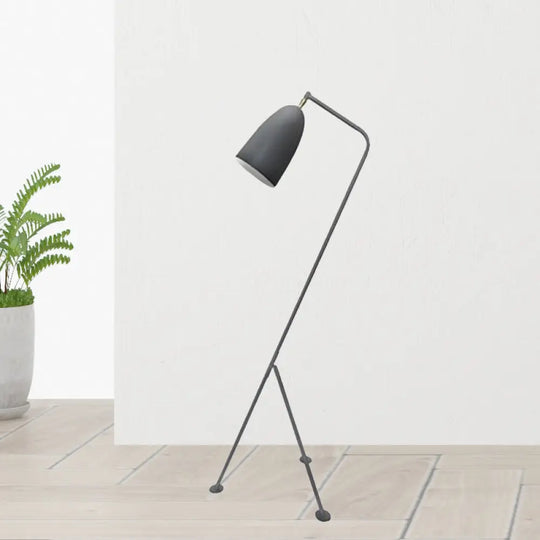 Modern Tripod Floor Lamp With Bell Shade - Metallic Design 1 Light Black/White Perfect For Bedroom