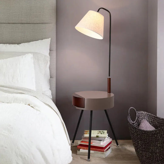 Modern Tripod Floor Lamp With Metallic Single Head Wood Stand And Fabric Shade - Black/Grey/White