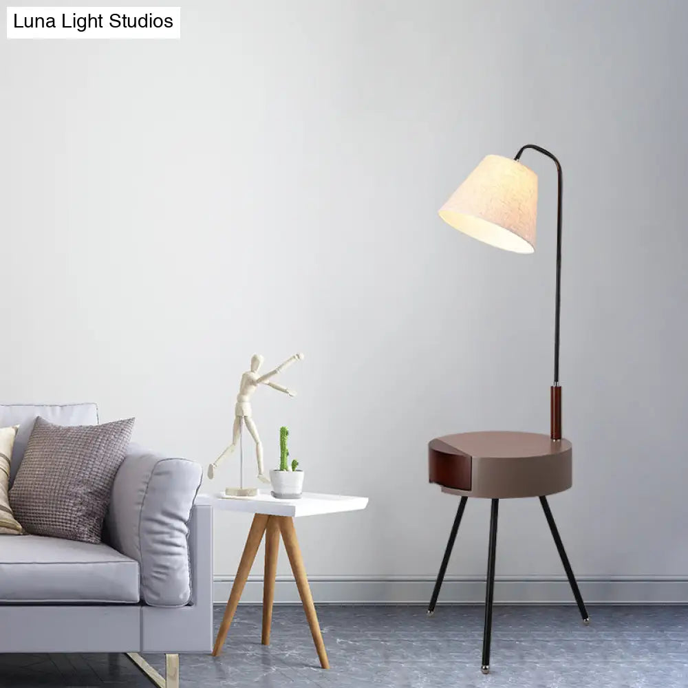 Modern Tripod Floor Lamp With Metallic Single Head Wood Stand And Fabric Shade - Black/Grey/White