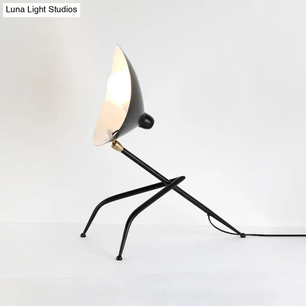 Modern Tripod Table Lamp With Sleek Duckbill Shade - 1-Light Metal Study Room Light In Black