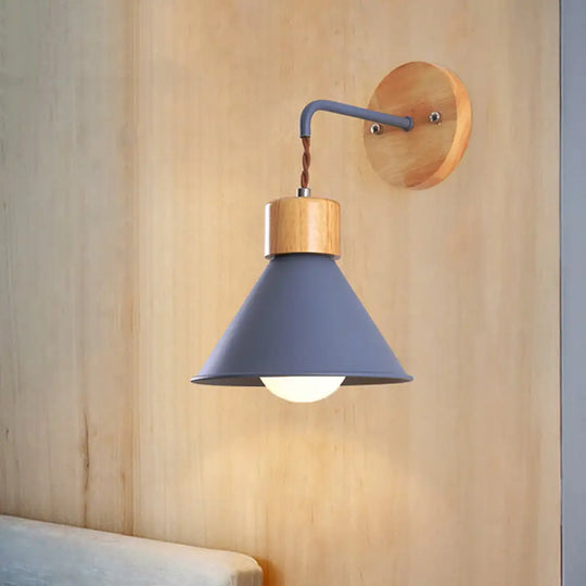 Modern Trumpet Metal Wall Sconce With 1 Head - Grey/White/Pink Light Fixture For Bedside Grey