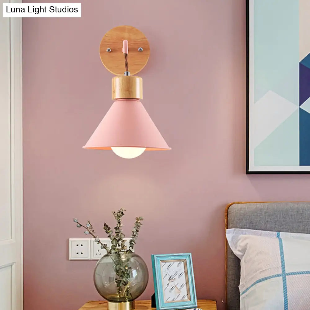 Modern Trumpet Metal Wall Sconce With 1 Head - Grey/White/Pink Light Fixture For Bedside