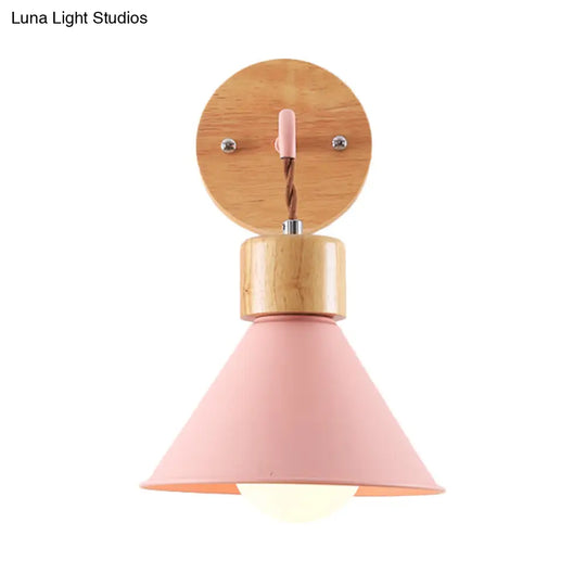 Modern Trumpet Metal Wall Sconce With 1 Head - Grey/White/Pink Light Fixture For Bedside