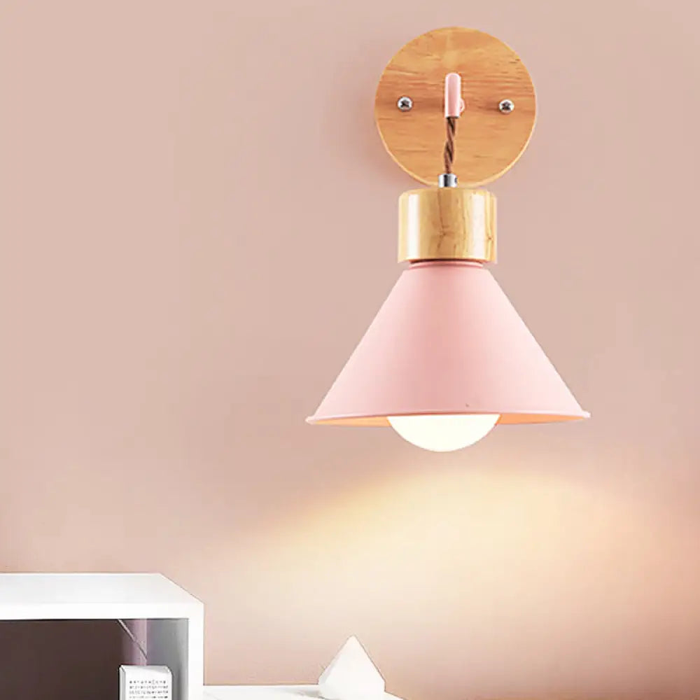 Modern Trumpet Metal Wall Sconce With 1 Head - Grey/White/Pink Light Fixture For Bedside Pink