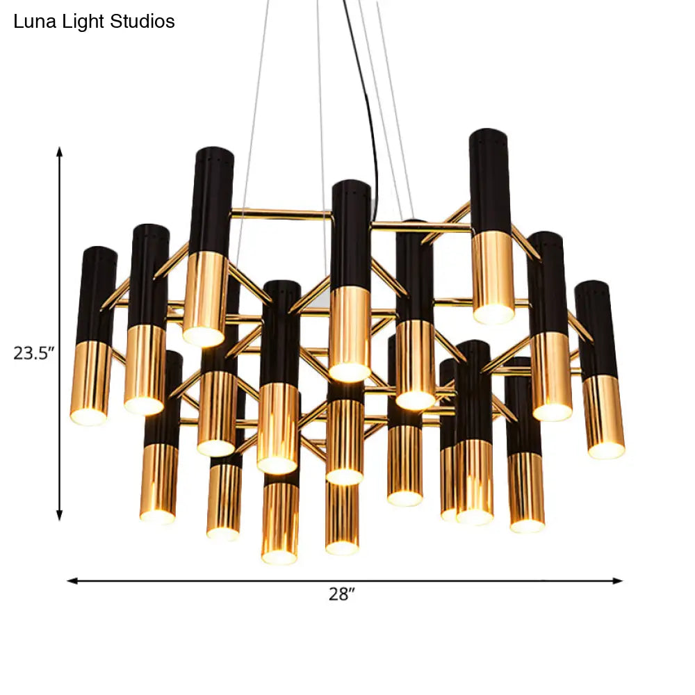 Modern Tube Chandelier Light - Gold Metal 7/13/19 Lights Warm Lighting For Living Room