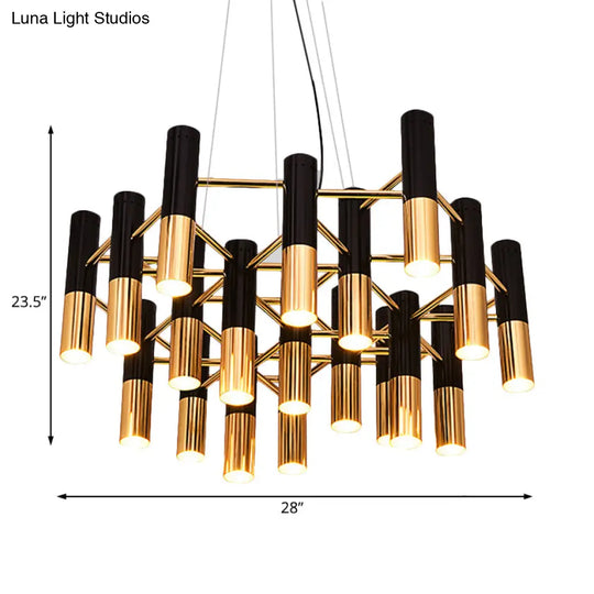 Modern Tube Chandelier Light - Gold Metal 7/13/19 Lights Warm Lighting For Living Room