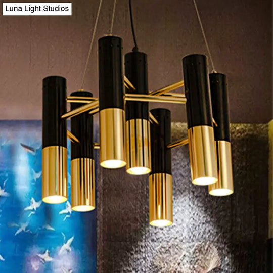 Modern Tube Chandelier Light - Gold Metal 7/13/19 Lights Warm Lighting For Living Room