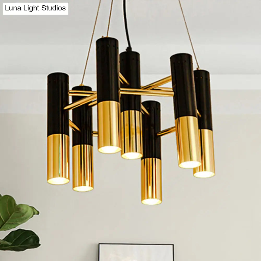 Modern Tube Chandelier Light - Gold Metal 7/13/19 Lights Warm Lighting For Living Room