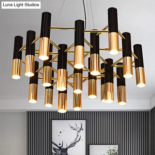 Modern Tube Chandelier Light - Gold Metal 7/13/19 Lights Warm Lighting For Living Room