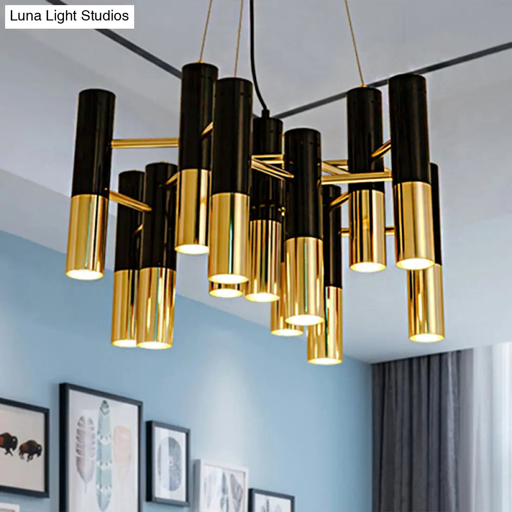 Modern Tube Chandelier Light - Gold Metal 7/13/19 Lights Warm Lighting For Living Room