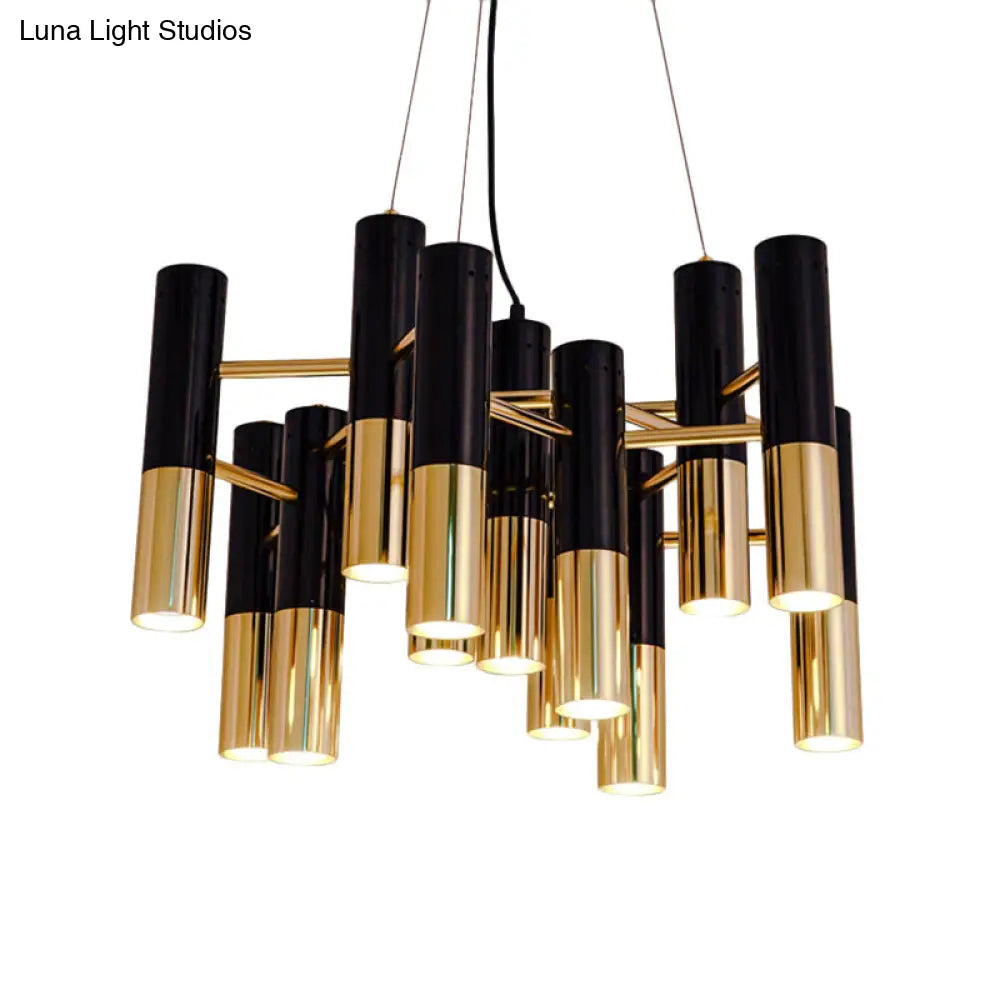 Modern Tube Chandelier Light - Gold Metal 7/13/19 Lights Warm Lighting For Living Room