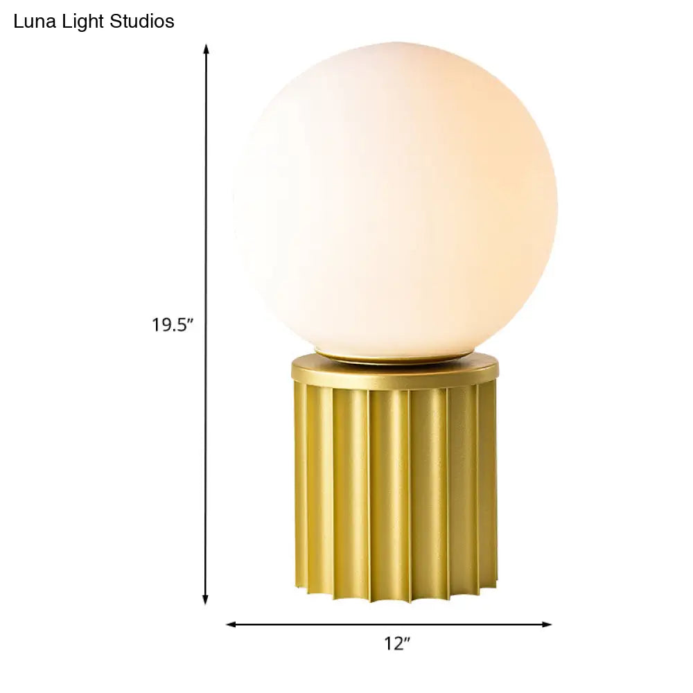 Modern Tube Table Lamp In Gold With Opal Glass Shade - Small Desk Light For Living Room