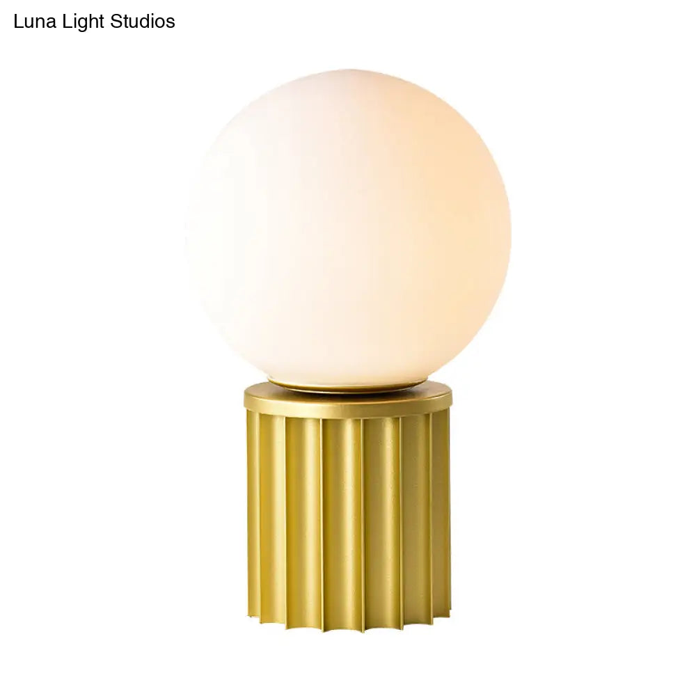 Modern Tube Table Lamp In Gold With Opal Glass Shade - Small Desk Light For Living Room