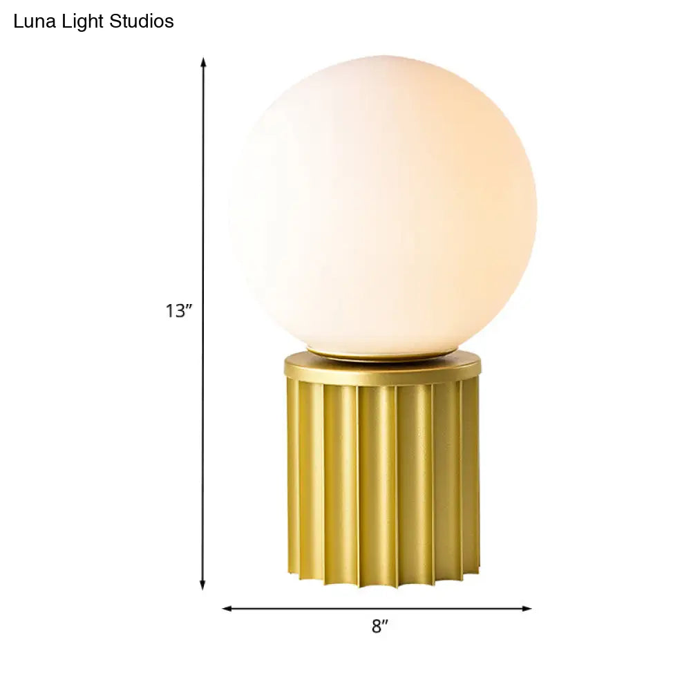 Modern Tube Table Lamp In Gold With Opal Glass Shade - Small Desk Light For Living Room